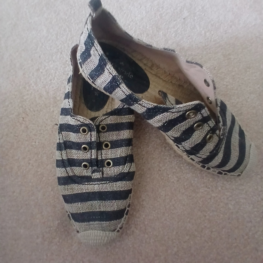 Kate Spade Lina Black Striped Metallic Espadrille Flats 7